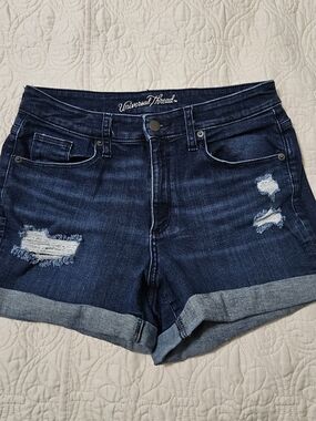 Universal Thread Dark Blue Distressed Roll-Cuff Jean Shorts